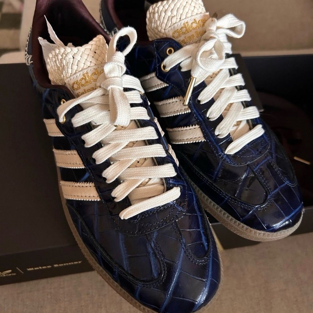 Adidas   Wales Bonners Women’s Croc-Embossed Navy Sneakers